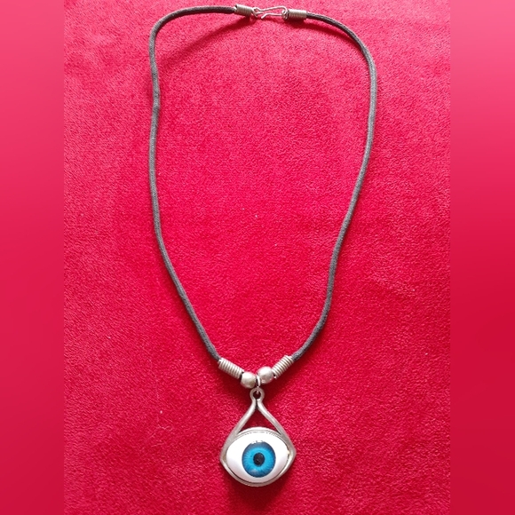 Vintage 90's Blue "Evil Eye" pendant rope necklace - Picture 16 of 16